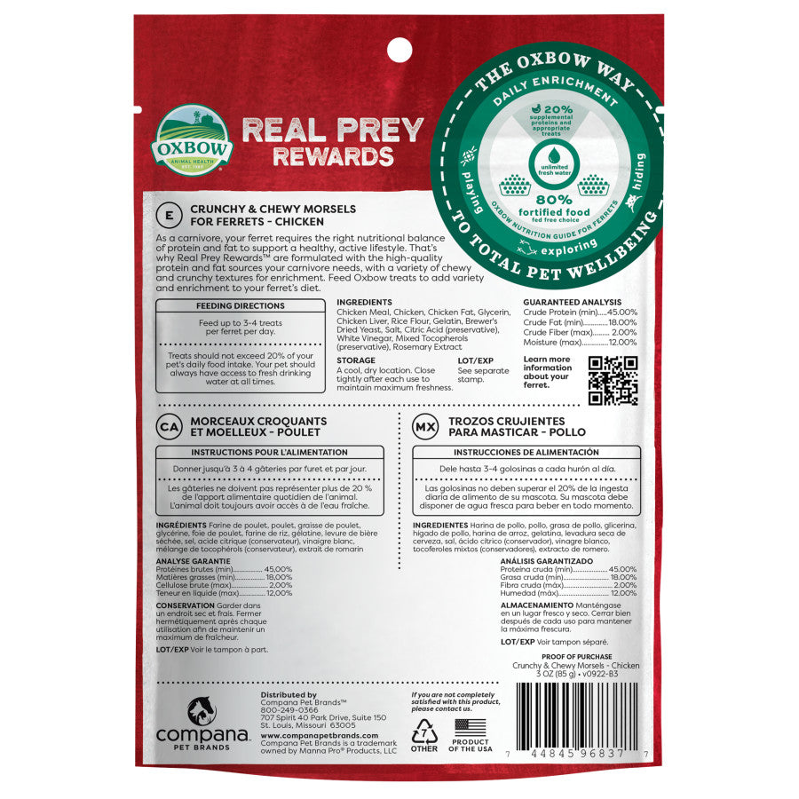 Oxbow Animal Health Real Prey Rewards Crunchy & Chewy Ferret Treat Chicken, 1ea/3 oz