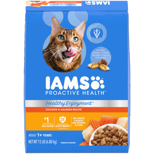 IAMS ProActive Health Healthy Enjoyment Dry Cat Food Chicken & Salmon, 1ea/15 lb