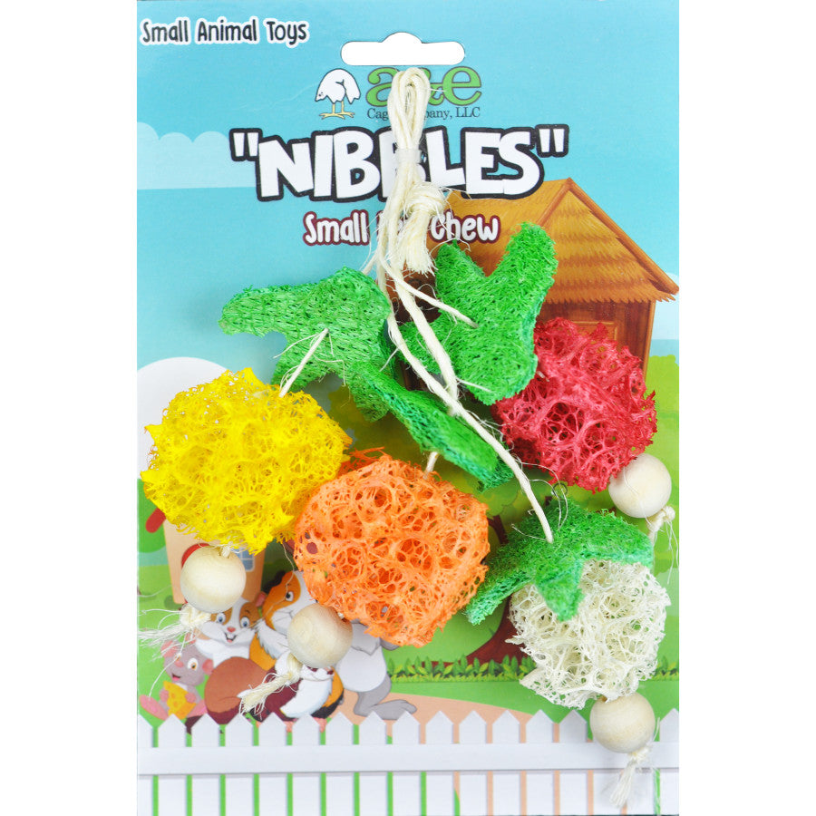 A & E Cages Nibbles Small Animal Loofah Chew Toy Bunch of Fruits, 1ea