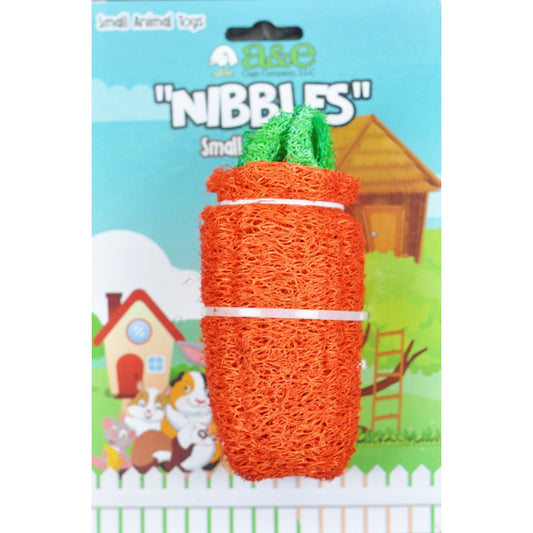 A & E Cages Nibbles Small Animal Loofah Chew Toy Large Carrot, 1ea