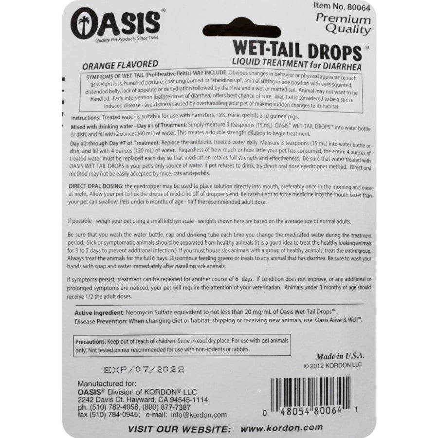 Oasis Wet Tail Drops Diarrhea Treatment for Small Animals 1ea/1 fl oz