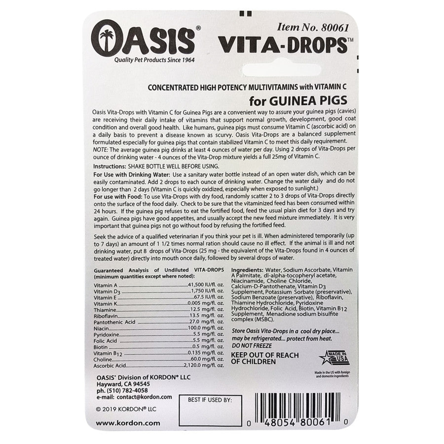 Oasis Vita-Drops High Potential Daily Multivitamin for Guinea Pigs 1ea/2 fl oz