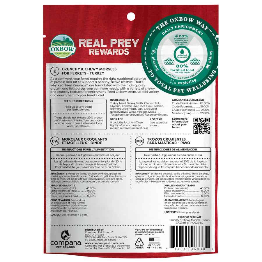 Oxbow Animal Health Real Prey Rewards Crunchy & Chewy Ferret Treat Turkey, 1ea/3 oz