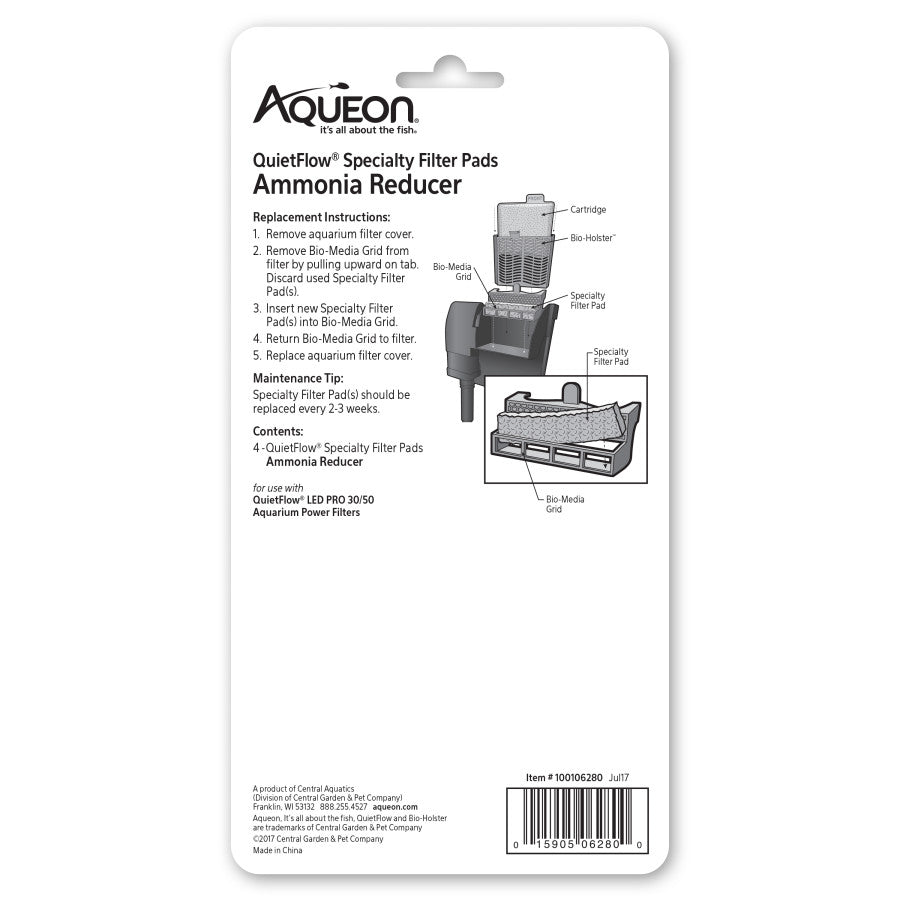 Aqueon Replacement Specialty Filter Pads Ammonia Reducer, 1ea/30/50, 4 pk