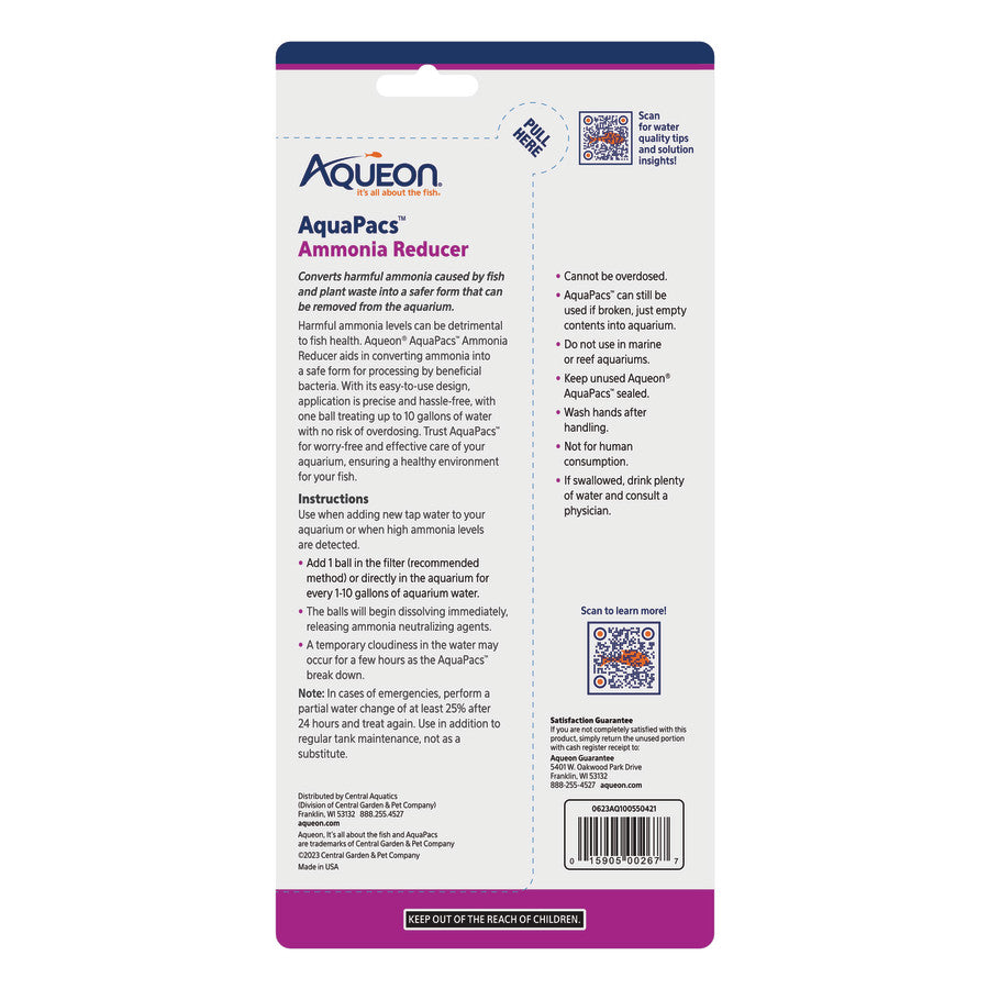 Aqueon AquaPacs Ammonia Reducer 6ea/12 pk, 10 gal