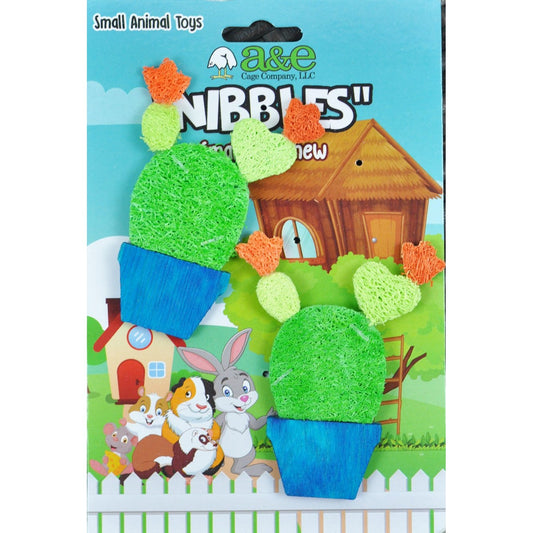 A & E Cages Nibbles Small Animal Loofah Chew Toy Potted Cactus, 1ea