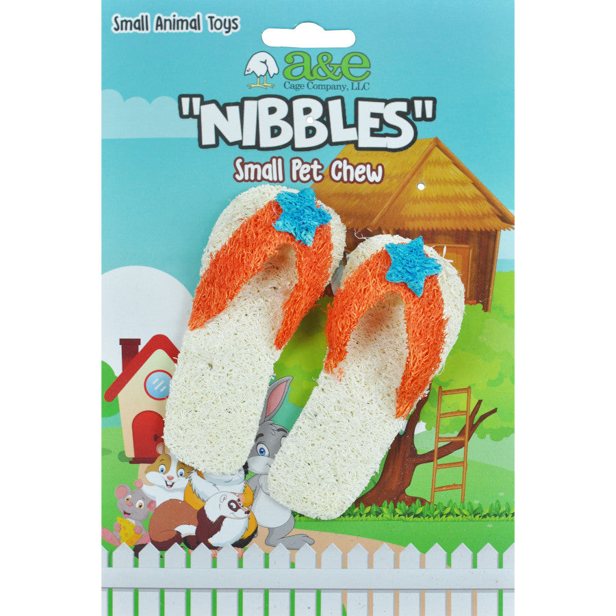 A & E Cages Nibbles Small Animal Loofah Chew Toy Flip Flops, 1ea