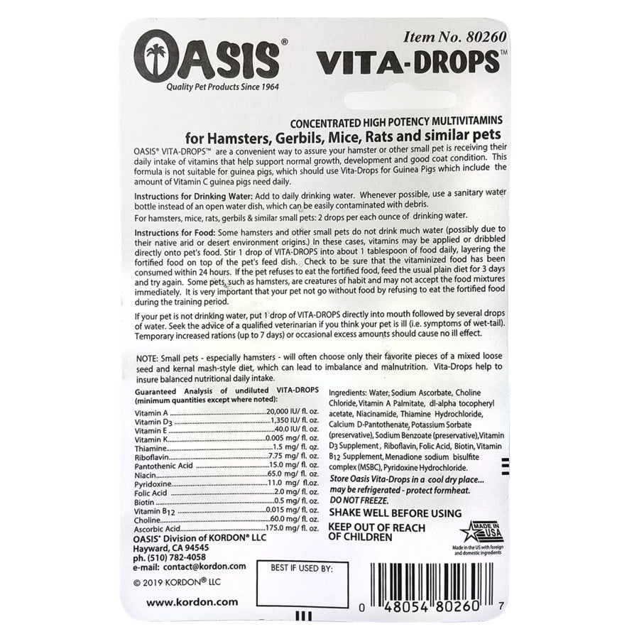 Oasis Vita-Drops High Potential Daily Multivitamin for Hamsters & Pocket Pets 1ea/2 fl oz