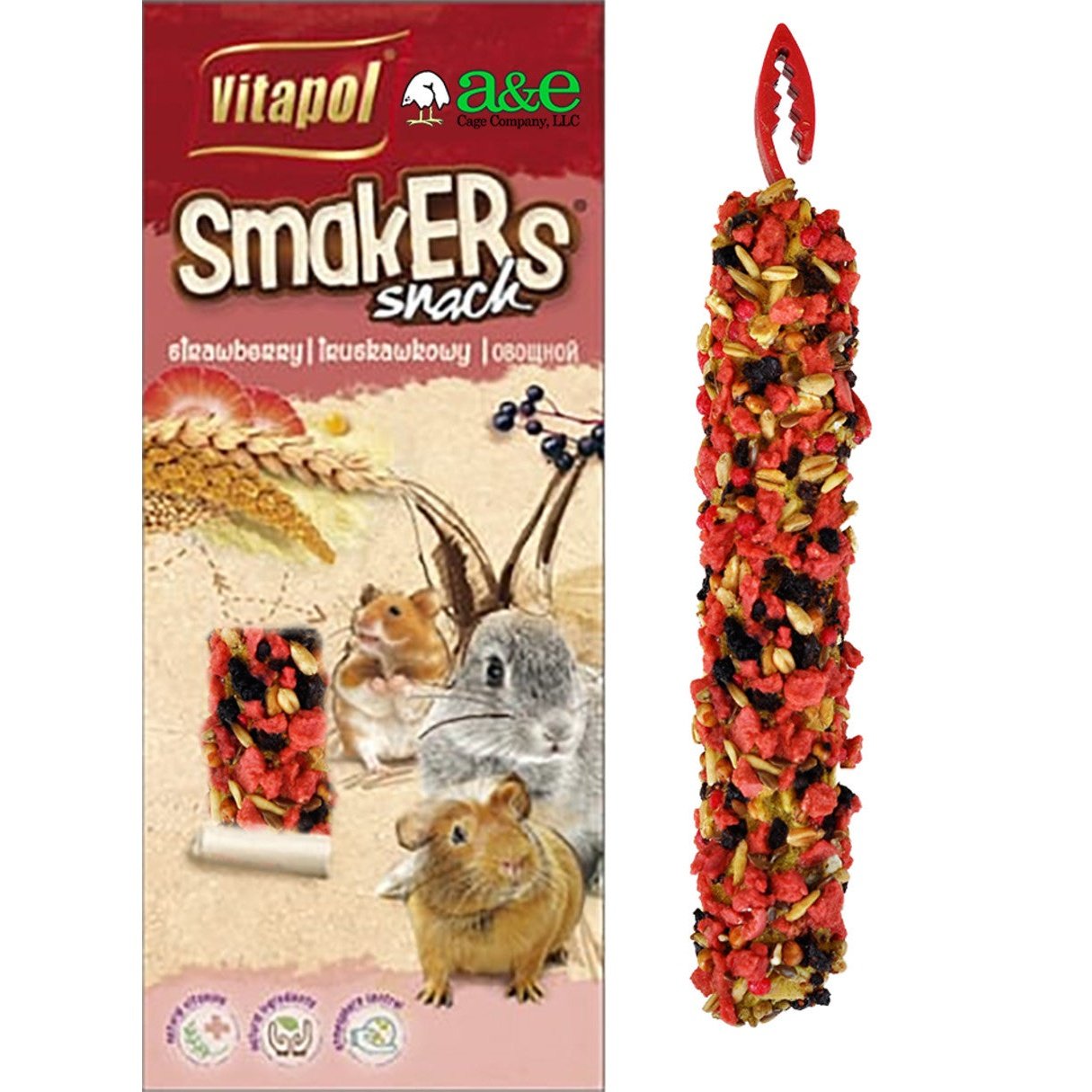 A & E Cages Vitapol Smakers Small Animal Treat Stick Strawberry, 1ea/2 ct