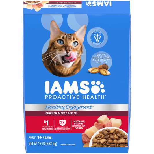 IAMS ProActive Health Healthy Enjoyment Dry Cat Food Chicken & Beef, 1ea/15 lb