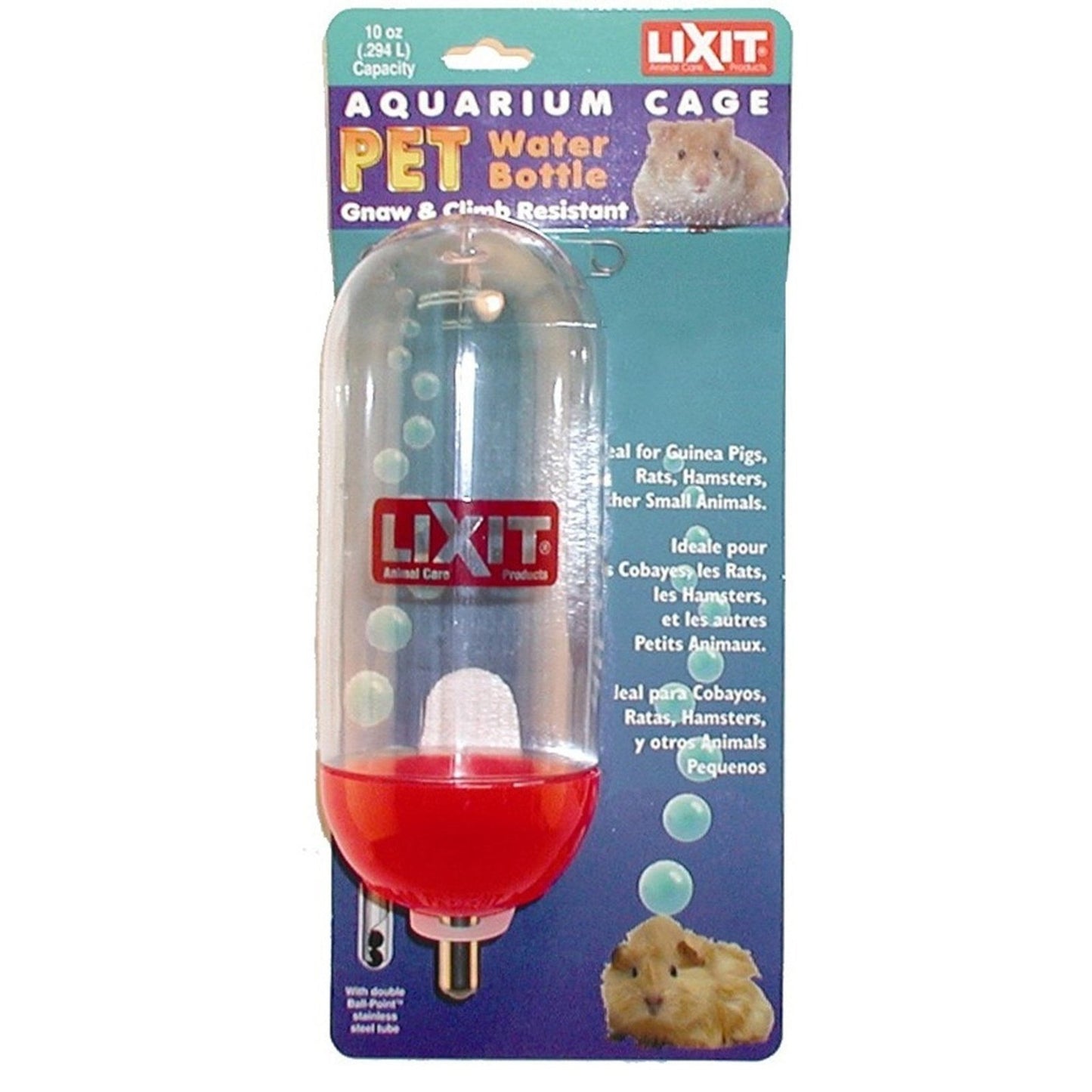 Lixit Aquarium Cage Bottle for Small Animals Clear, Blue, 1ea/10 oz