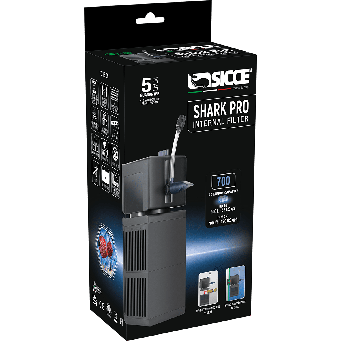 SHARK PRO 700 Internal Filter – 185 gph Sicce