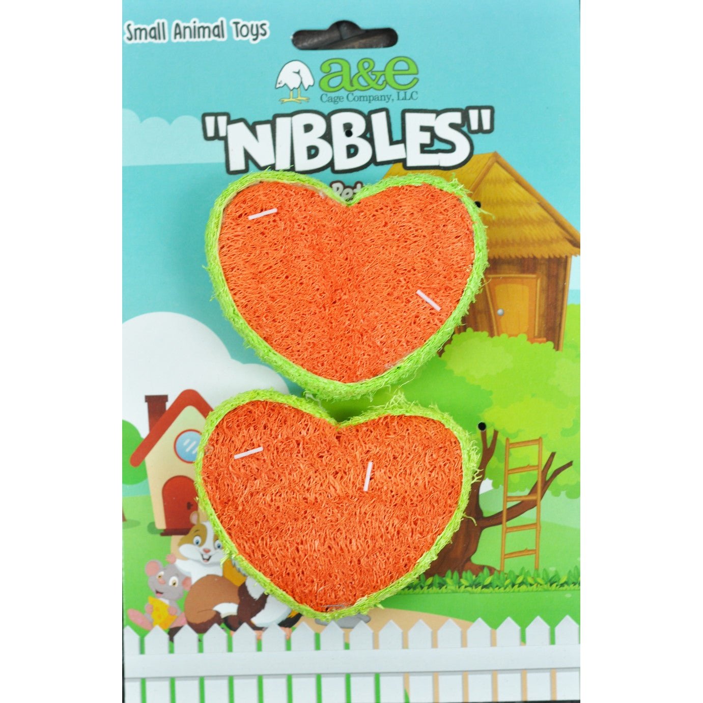 A & E Cages Nibbles Small Animal Loofah Chew Toy Hearts, 1ea