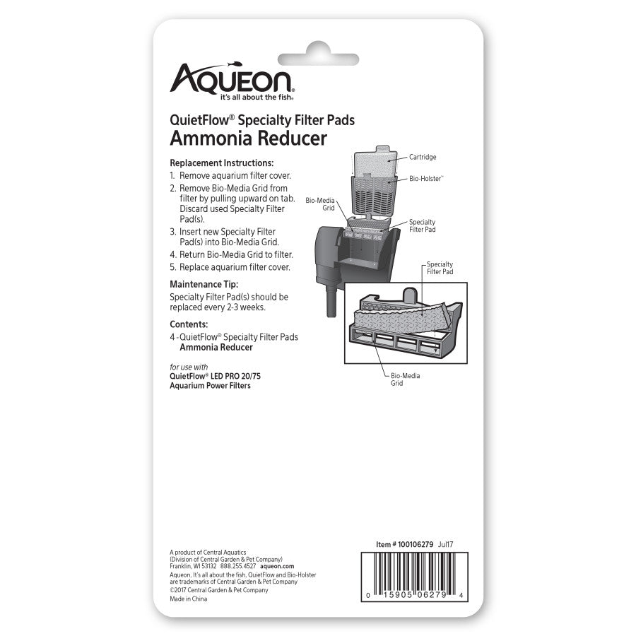 Aqueon Replacement Specialty Filter Pads Ammonia Reducer, 1ea/20/75