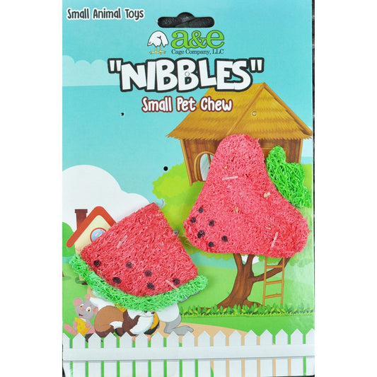 A & E Cages Nibbles Small Animal Loofah Chew Toy Strawberry & Watermelon Slice, 1ea