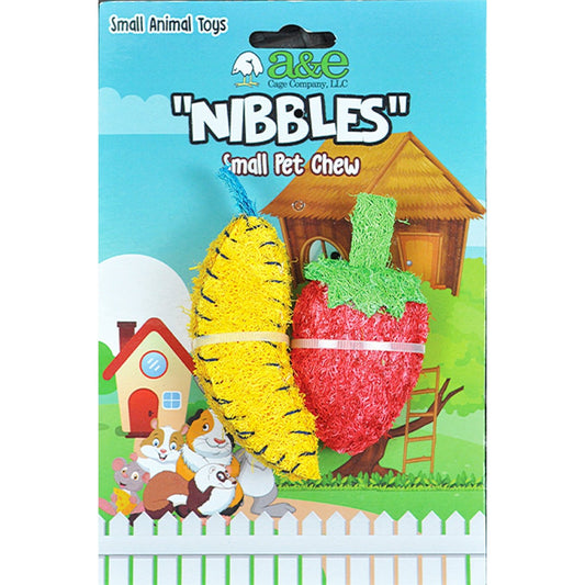 A & E Cages Nibbles Small Animal Loofah Chew Toy Banana & Strawberry, 1ea