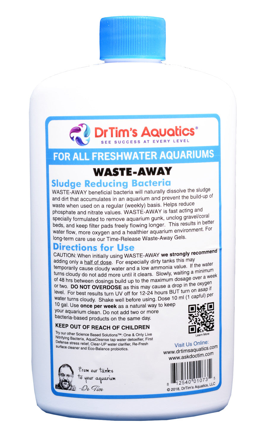 Dr. Tim's Aquatics Waste-Away Natural Aquarium Cleaner for Freshwater Aquarium 1ea/16 fl oz